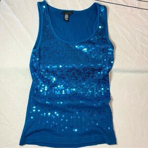 apostrophe Women’s Cobalt Blue Sparkly Sequin Embellished Tank Top Size Large